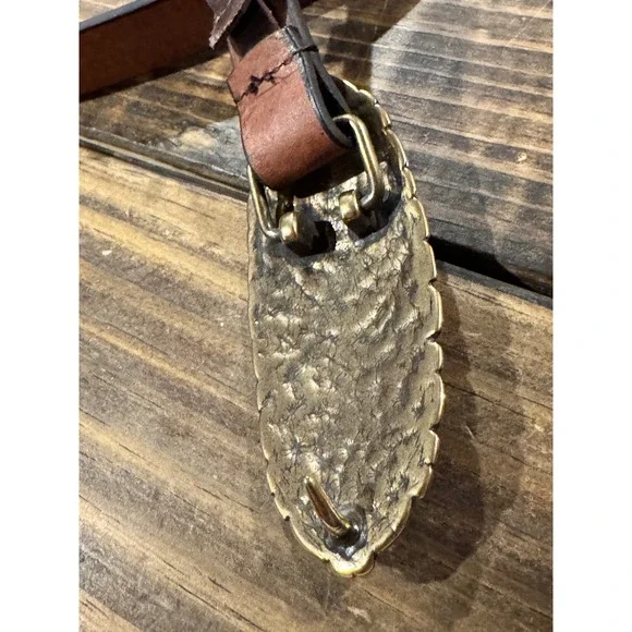 Women's Brown Leather Belt with Ornate Gold-Tone Decorative Buckle - Picture 10 of 12